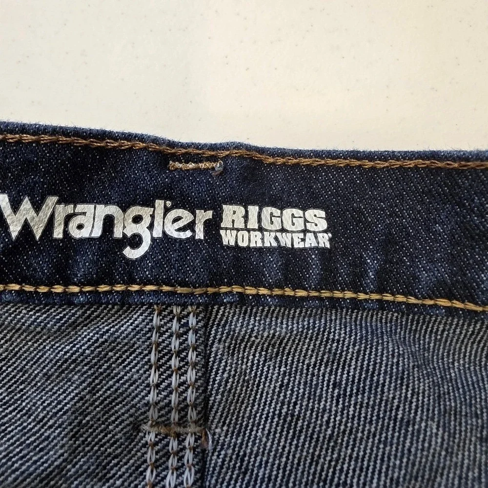 Wrangler Riggs Workwear Mens Dark Wash Straight Leg Jeans 3W044DS 38x32 Stretch - Picture 3 of 8